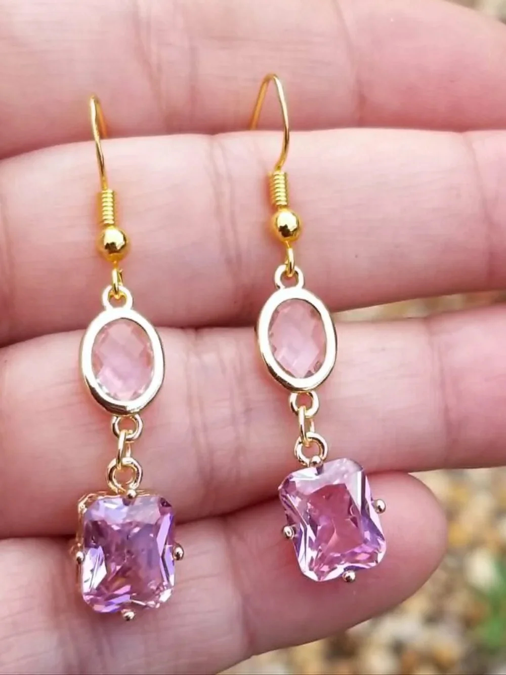 14k Gold Pink Tourmaline Dangle Earrings, Tourmaline Double Drop Earrings